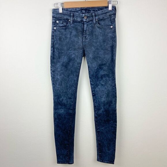 7 For All Mankind Black Acid Wash Skinny Jeans - Picture 1 of 7